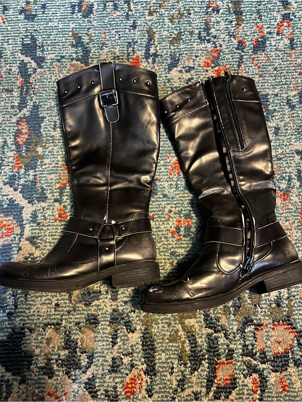 Black Mid-Calf Buckle Riding Boots